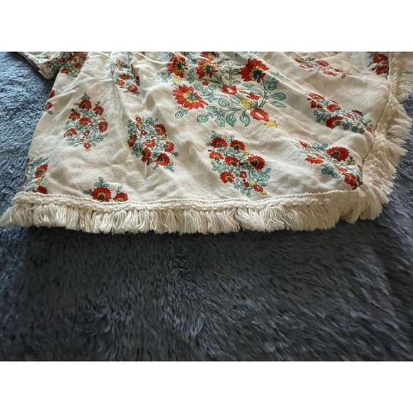 Altrd State Ivory /‎ Floral blouse W/ Fringe And Elastic Neck Line / Size S Boho - Picture 3 of 6